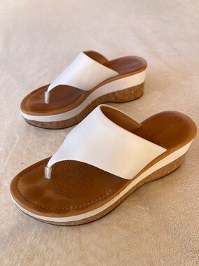 Corso Como Platform White leather thong cork wedge sandals women size 9